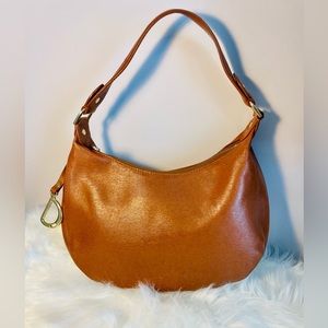Vintage Authentic Lauren Ralph Lauren Camel Leather Half Moon Hobo Shoulder Bag